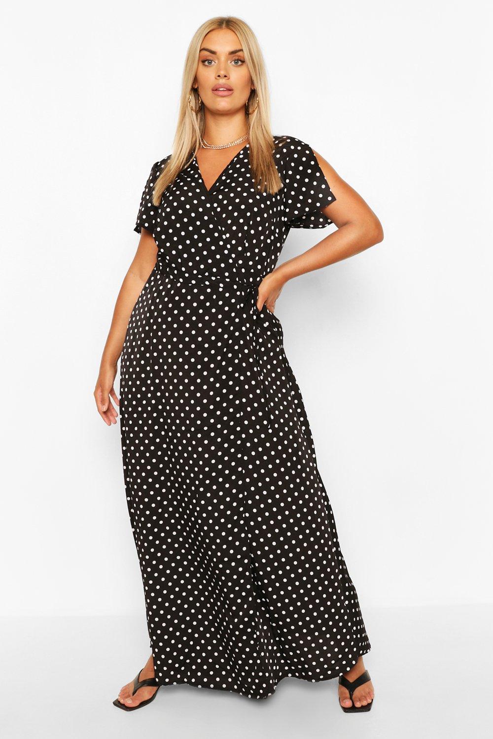 Women's Plus Polka Dot Wrap Maxi Dress | Boohoo UK